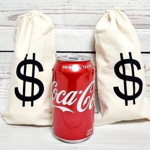 2 Canvas Money $ Bags Pouches Halloween Prop accessory bank robbery